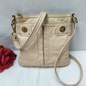 Marc By Marc Jacobs Beige Leather Turnlock Pockets Zipper Crossbody Bag